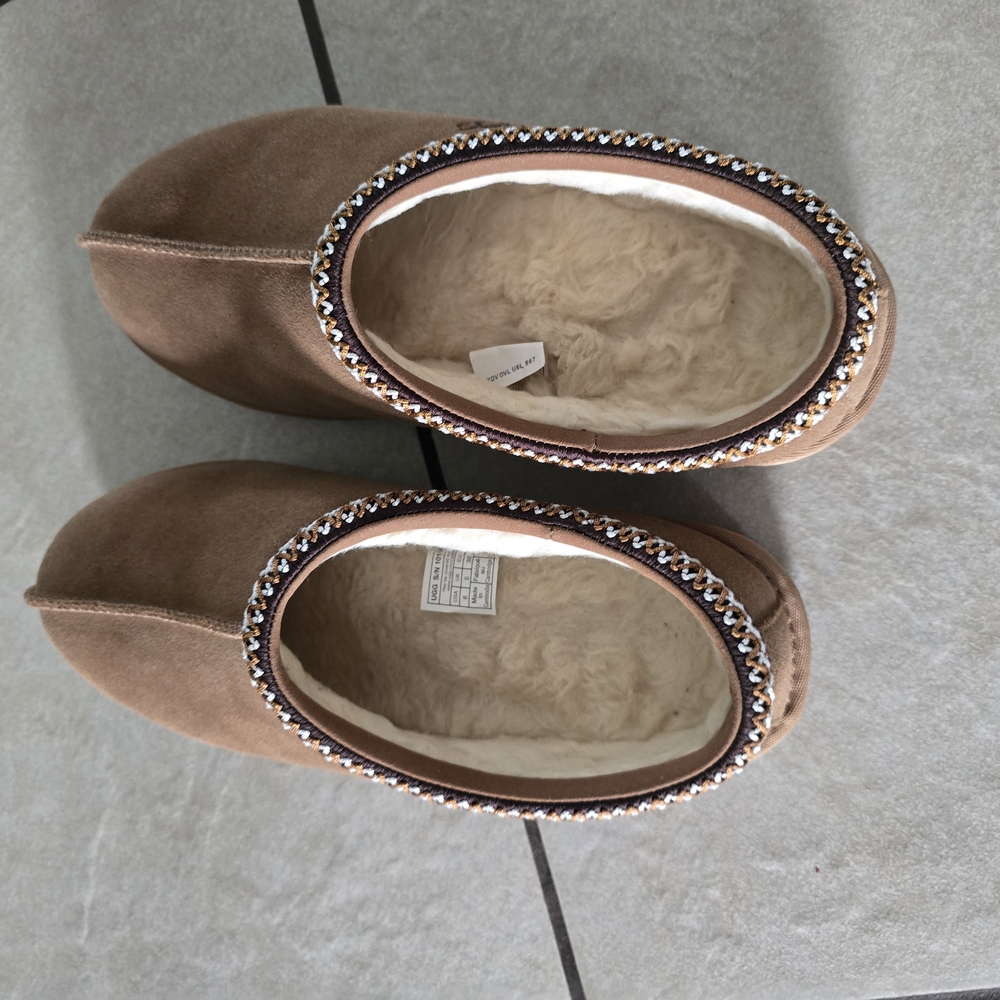 UGG Tasman Tan Sheepskin Slippers with Plush Lining - Picture 3 of 5